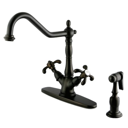Kingston Brass French Country Mono Deck Mount Kitchen Faucet W/ Brass Sprayer, Bronze KS1235TXBS